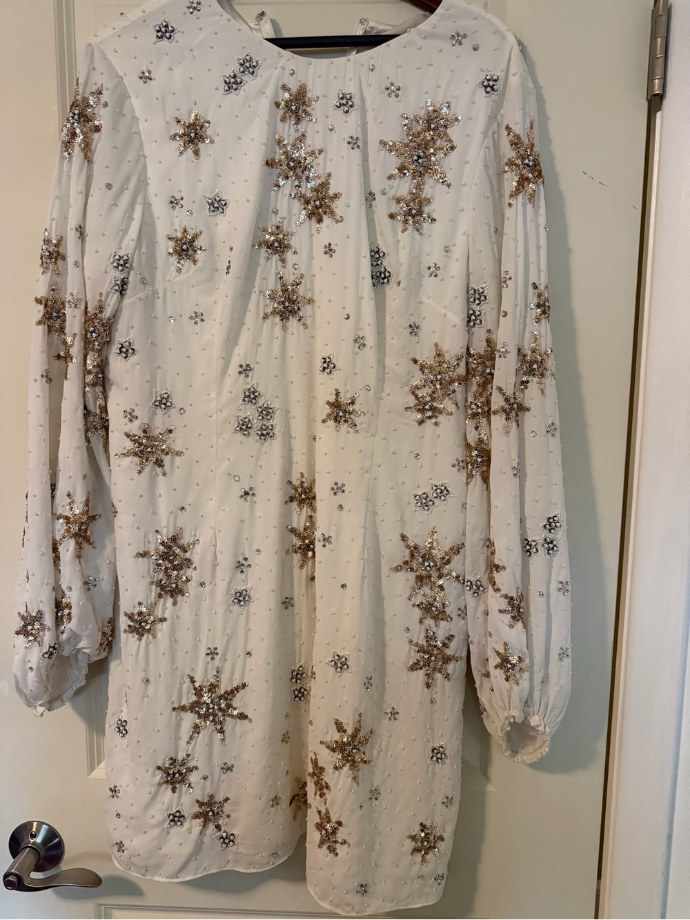 BHLDN White Beaded Star Embellished Long-Sleeve Tunic Dress
